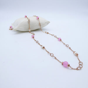 Collana lunga Perle, Agata rosa e catena mix     PE 476